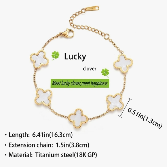 White Alhambra Clover 18K Gold Plated Titanium Steel Bracelet - Picture 4 of 6